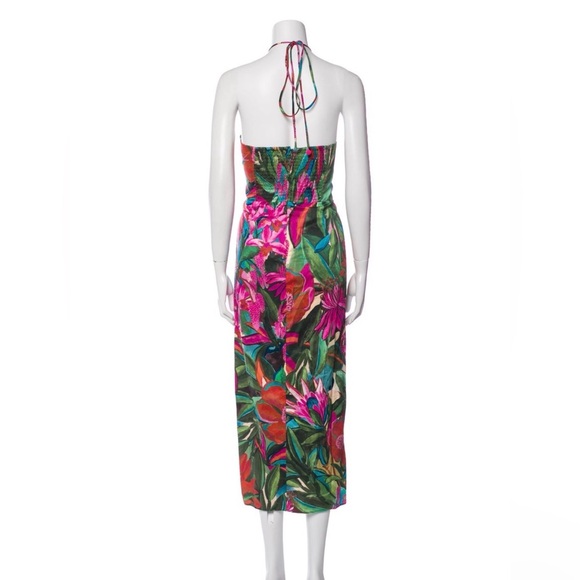 Farm Rio Jardin De Reve NWT Tropical Print Cotton Halter Midi Dress Tie Neck XL - Picture 3 of 4